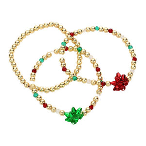 Multi 3PCS Christmas Bow Accented Metal Ball Stretch Bracelet, set is the perfect gift for this holiday season. Each one is crafted with a unique bow design and metal ball accents for a fashionable, eye-catching look. Show your love to your favorite people by giving this Bracelet as a Christmas gift!