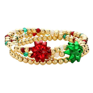 Multi 3PCS Christmas Bow Accented Metal Ball Stretch Bracelet, set is the perfect gift for this holiday season. Each one is crafted with a unique bow design and metal ball accents for a fashionable, eye-catching look. Show your love to your favorite people by giving this Bracelet as a Christmas gift!