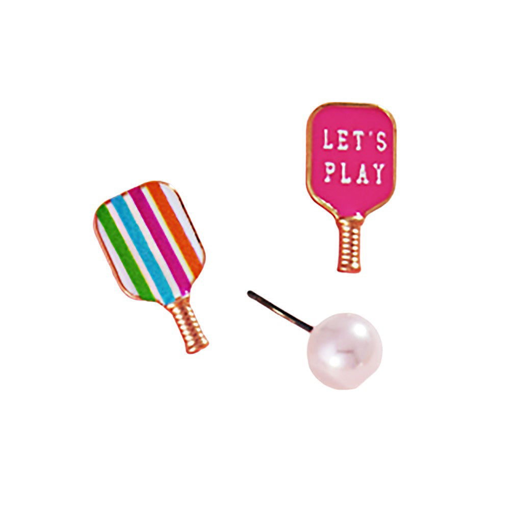Elevate your style game with this exquisite 3PCS Enamel Pickle Ball Paddle Pearl Stud Earring Set. Crafted with delicate pearls and bold enamel accents, these earrings are a symbol of elegance and sophistication. Perfect for any occasion, these stud earrings will add a touch of luxury to your look.