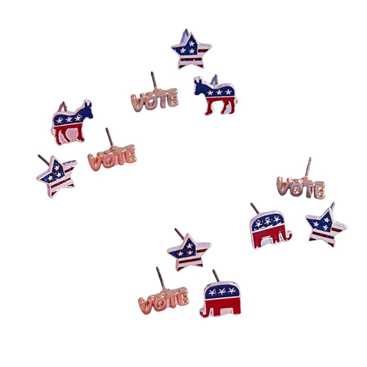 Multi-3 pairs of Republican Elephant Stud Earrings are perfect accessories for showing your political affiliation.With a classic design and secure backing, these earrings are a great way to add a subtle touch of patriotism to any outfit.This is the perfect gift for your friends and family-3