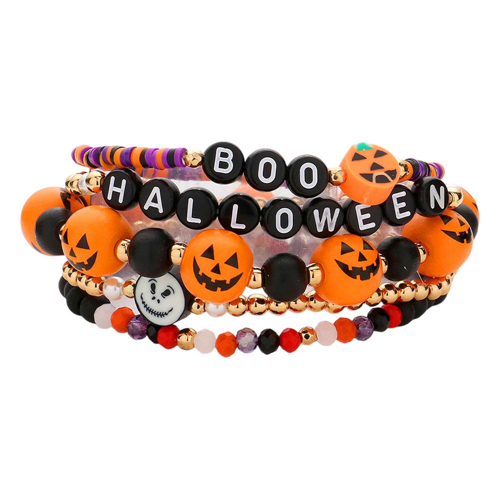 Multy 5PCS Boo Halloween Message Pumpkin Wood Stretch Bracelets. Show off your holiday spirit with this bracelet. The stretch fit allows for a comfortable and adjustable fit for all wrist sizes. Ideal Gift choice for friends and family members especially for the younger ones during Halloween. 