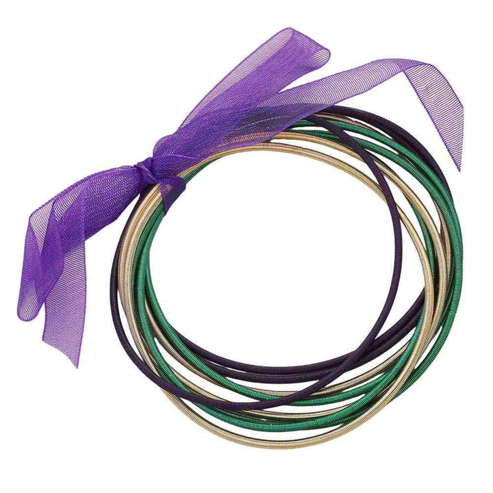 Multi-9PCS - Mardi Gras Guitar String Stackable Stretch Bracelets are a must-have for any music lover. Made with durable, stretchy guitar strings, they offer a unique and trendy look to any outfit. Enjoy effortless style and comfort with this stackable bracelet set. 