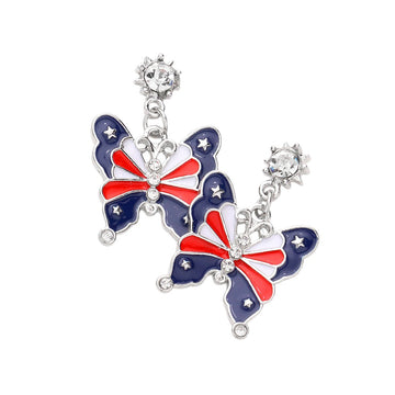Multi American USA Flag Enamel Butterfly Dangle Earrings are the perfect addition to any patriotic outfit. Made with high-quality materials, they feature a stunning butterfly design with vibrant enamel detailing. These earrings showcase your love for the USA in a stylish and sophisticated way.