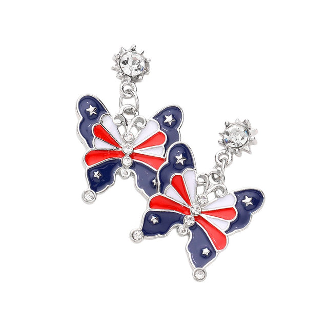 Multi American USA Flag Enamel Butterfly Dangle Earrings are the perfect addition to any patriotic outfit. Made with high-quality materials, they feature a stunning butterfly design with vibrant enamel detailing. These earrings showcase your love for the USA in a stylish and sophisticated way.