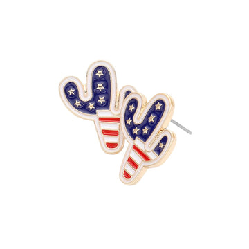 Multi American USA Flag Enamel Cactus Stud Earrings are a stylish and patriotic addition to any outfit. Made with high-quality enamel, these earrings feature the iconic American flag design in a unique cactus shape. Show your love for your country subtly and fashionably.