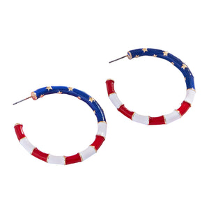 Multi American USA Flag Enamel Hoop Earrings are a patriotic addition to any outfit. The vibrant flag design is expertly crafted and will make a statement. Made with high-quality materials, these earrings are durable and long-lasting. Show off your American pride with these stylish hoops.