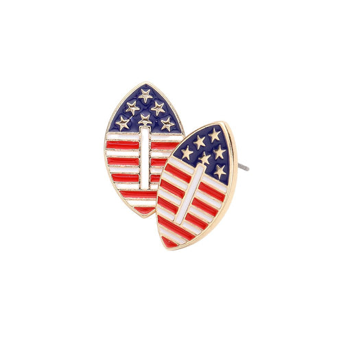 American USA Flag Enamel Rugby Ball Stud Earrings - Multi