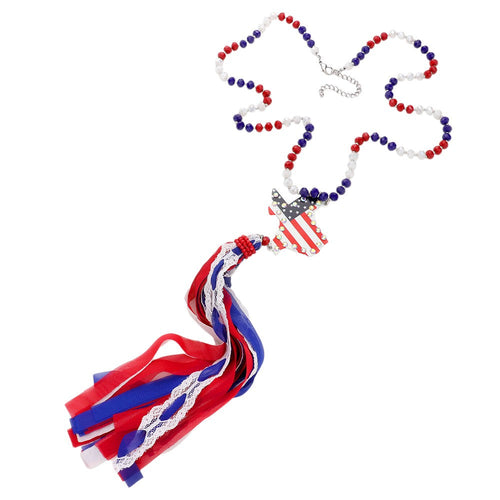 Collar con borlas de tela de malla y mapa del estado de Texas con la bandera de Estados Unidos - Multi