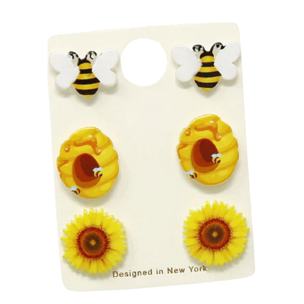 Multi Bee Beehive Sunflower Acrylic Stud Earring Set, adorn yourself with bee beehive sunflower acrylic earring Set! These beautifully unique designed earrings with beautiful colors are suitable as gifts for wives, girlfriends, lovers, friends, and mothers. 