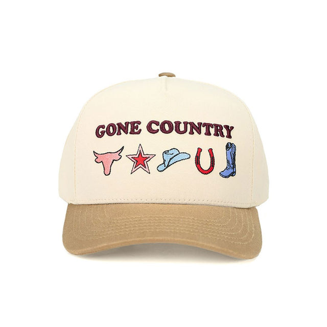 Multi C.C GONE COUNTRY Western Symbols Trucker Cap features bold western-inspired symbols that give it a rugged, country-style appeal. Designed in a classic trucker silhouette, it offers breathable comfort and an adjustable fit for all-day wear.