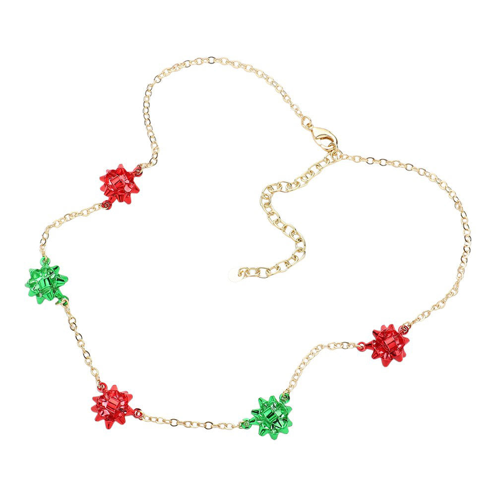 Multi-Christmas Bow Station Necklace, This Necklace is a festive and stylish addition to any holiday outfit. Made with high-quality materials, this necklace features a series of charming bow-shaped stations, adding a touch of elegance to your look. Perfect for holiday parties or as a thoughtful gift for a loved one.