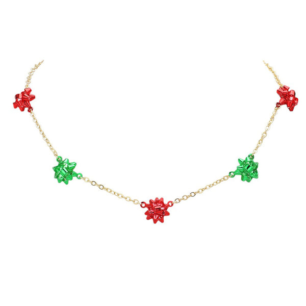 Multi-Christmas Bow Station Necklace, This Necklace is a festive and stylish addition to any holiday outfit. Made with high-quality materials, this necklace features a series of charming bow-shaped stations, adding a touch of elegance to your look. Perfect for holiday parties or as a thoughtful gift for a loved one.