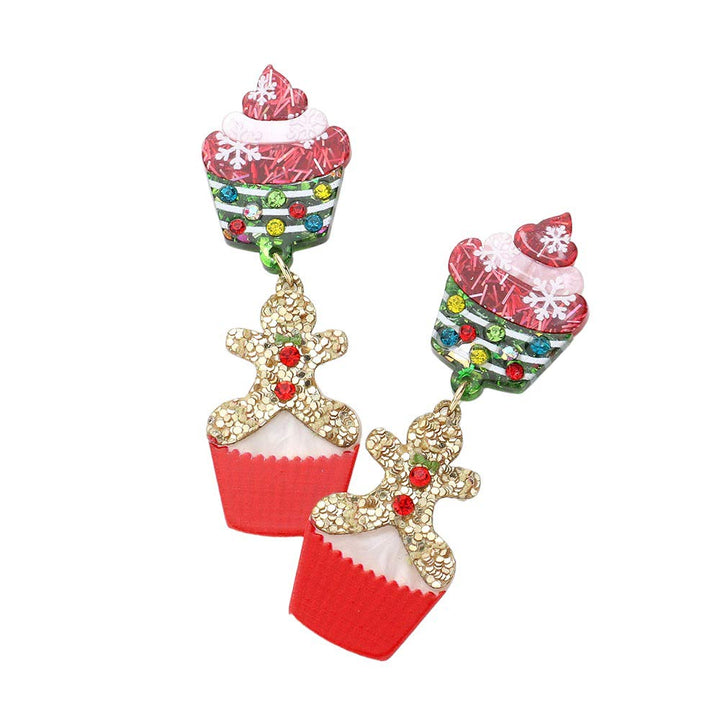 Multi Christmas Cupcake Gingerman Resin Dangle Earrings will make a statement this holiday season. Crafted from high-quality resin, they are bold and eye-catching, sure to accent any festive look. With a cute Detailed Cupcake Gingerman design, they are perfect for Christmas and winter celebrations. 