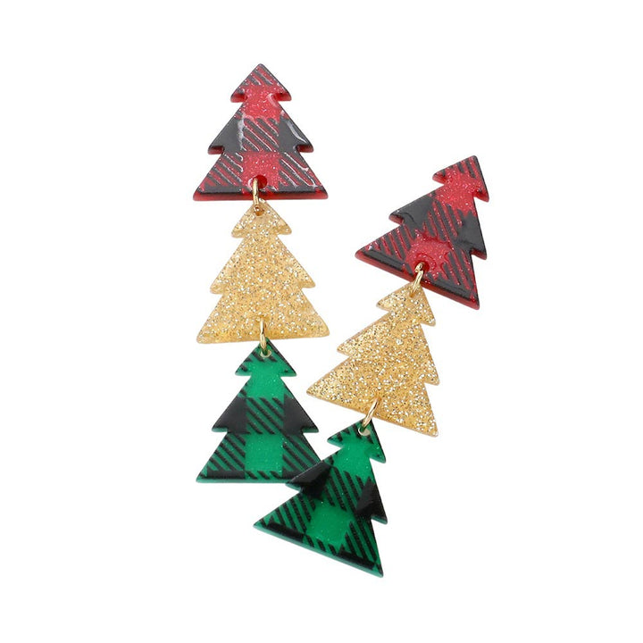 Multi Christmas Tree Resin Dropdown Earrings, show your holiday spirit. Crafted with real resin, these earrings feature an eye-catching dropdown design that will look great no matter what your style. They make a perfect gift for the holidays and will surely become a treasured part of the Christmas jewelry collection.