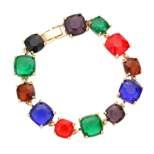 Women's Cushion Square Stone Link Evening Bracelet - Multi