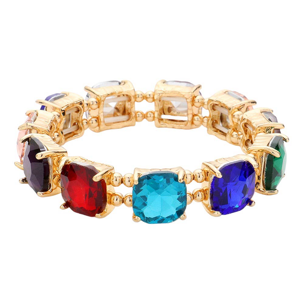Multi Cushion Square Stone Stretch Evening Bracelet, features a delicate combination of stones set in a modern cushion square. Perfect for adding sparkle and sophistication to any outfit. This is the perfect gift, especially for your friends, family, and the people you love and care about.