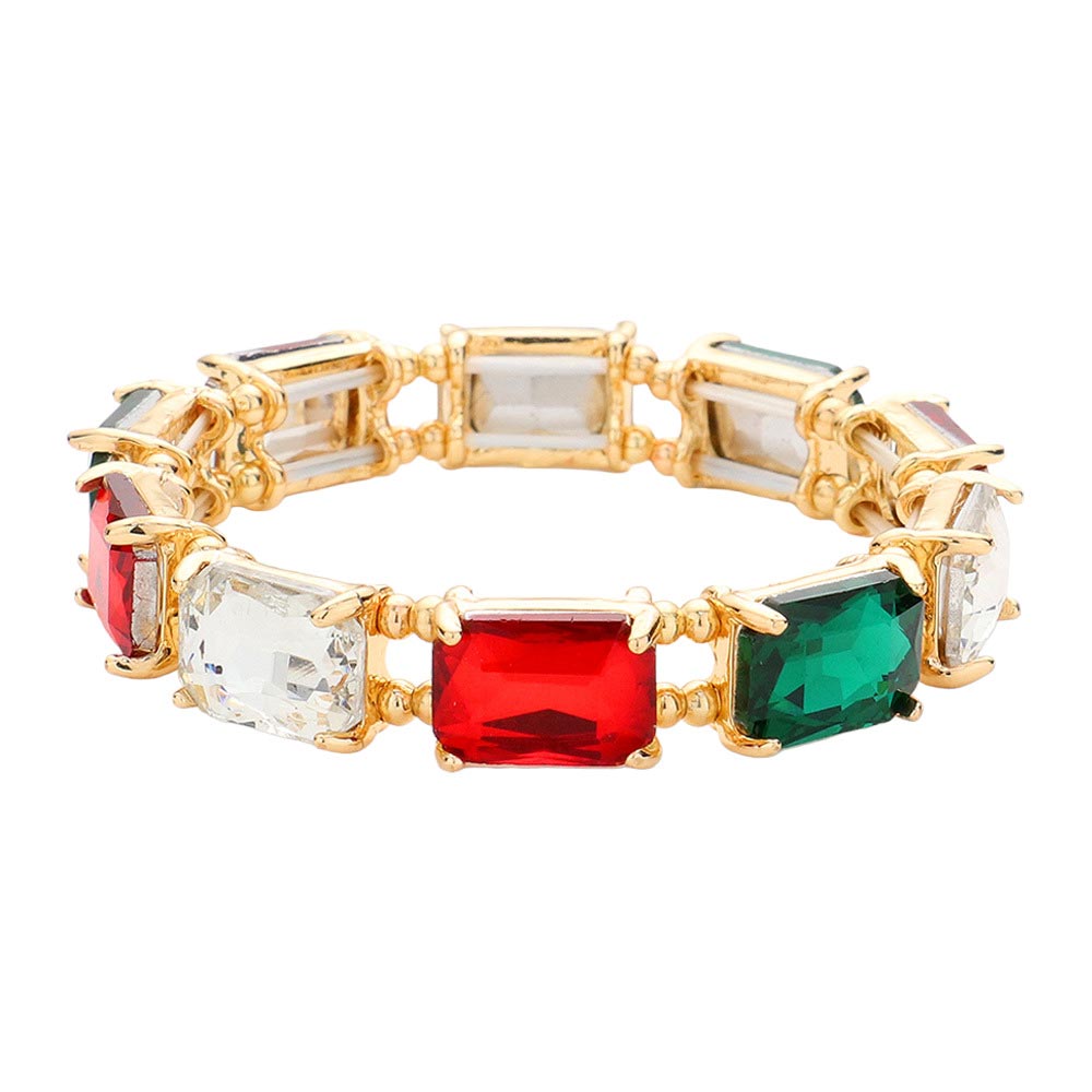 Multi Emerald Cut Stone Stretch Evening Bracelet, crafted from shimmering and high-quality glass beads. The Emerald cut of the stones makes sparkle and adds a touch of sophistication to any special occasion outfit. A timeless piece of jewelry perfect in any collection. Perfect gift for special ones on any special day.