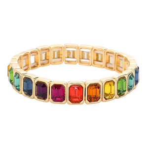Multi Emerald Cut Stone Stretch Evening Bracelet, will bring elegance to any evening look. Crafted with shimmering emerald cut stones, this bracelet is a timeless piece that is sure to make you stand out. Stretchable and easy to wear, this bracelet offers a sophisticated style for any special occasion. Nice gift idea.