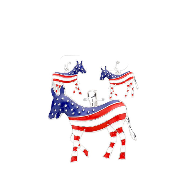 Multi Enamel American USA Flag Democrat Donkey Magnetic Pendant Set combines political symbolism with practical design. Featuring precise enamel work that showcases the Democratic donkey emblem integrated with American flag motifs, the pendant utilises magnetic technology for secure, damage-free attachment. The high-quality construction ensures durability while maintaining vibrant colouration, making it an ideal accessory for politically engaged individuals seeking to display party affiliation