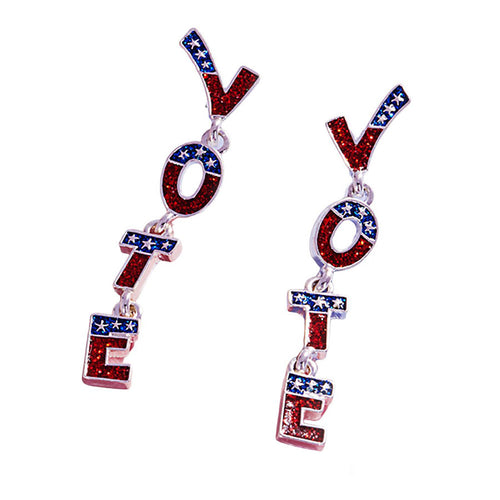 Enamel Glittered VOTE Message Link Dropdown Earrings - Multi