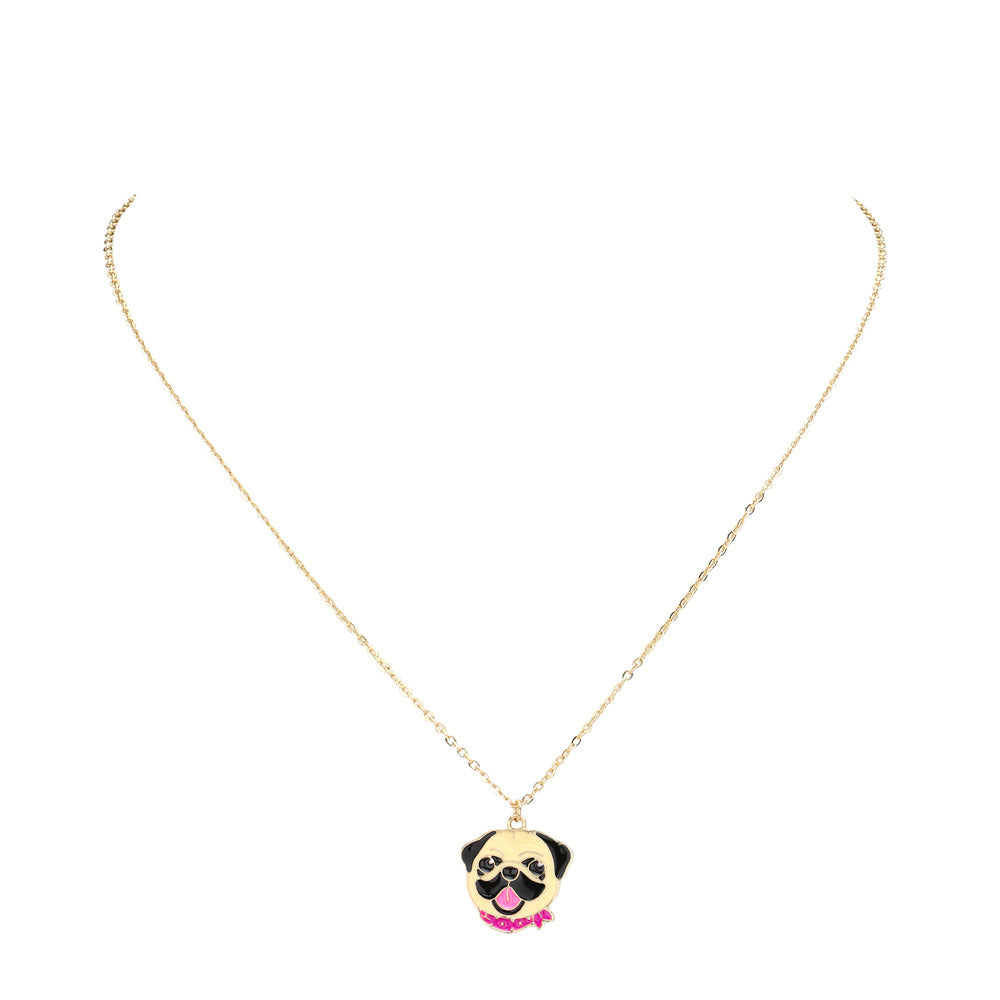 The Enamel Metal Pug Dog Pendant Necklace is an animal-themed necklace crafted from quality metals and finished with enamel accents. Perfect for animal lovers looking to add a unique charm to their wardrobe. Exquisite gift item for your animal lover friends and family members. Perfect match with any kind of attire. 