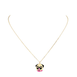 The Enamel Metal Pug Dog Pendant Necklace is an animal-themed necklace crafted from quality metals and finished with enamel accents. Perfect for animal lovers looking to add a unique charm to their wardrobe. Exquisite gift item for your animal lover friends and family members. Perfect match with any kind of attire. 