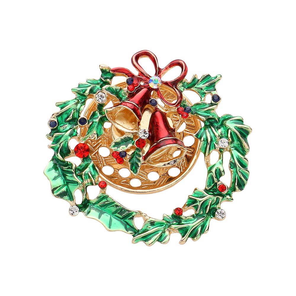 Multi-Enamel Stone Embellished Christmas Wreath Magnetic Brooch , Perfect touch of festive flair to any holiday outfit. The beautifully-crafted enamel stones create a stunning wreath design, while the magnetic closure makes it easy to wear and remove. Elevate your holiday style with this charming brooch.