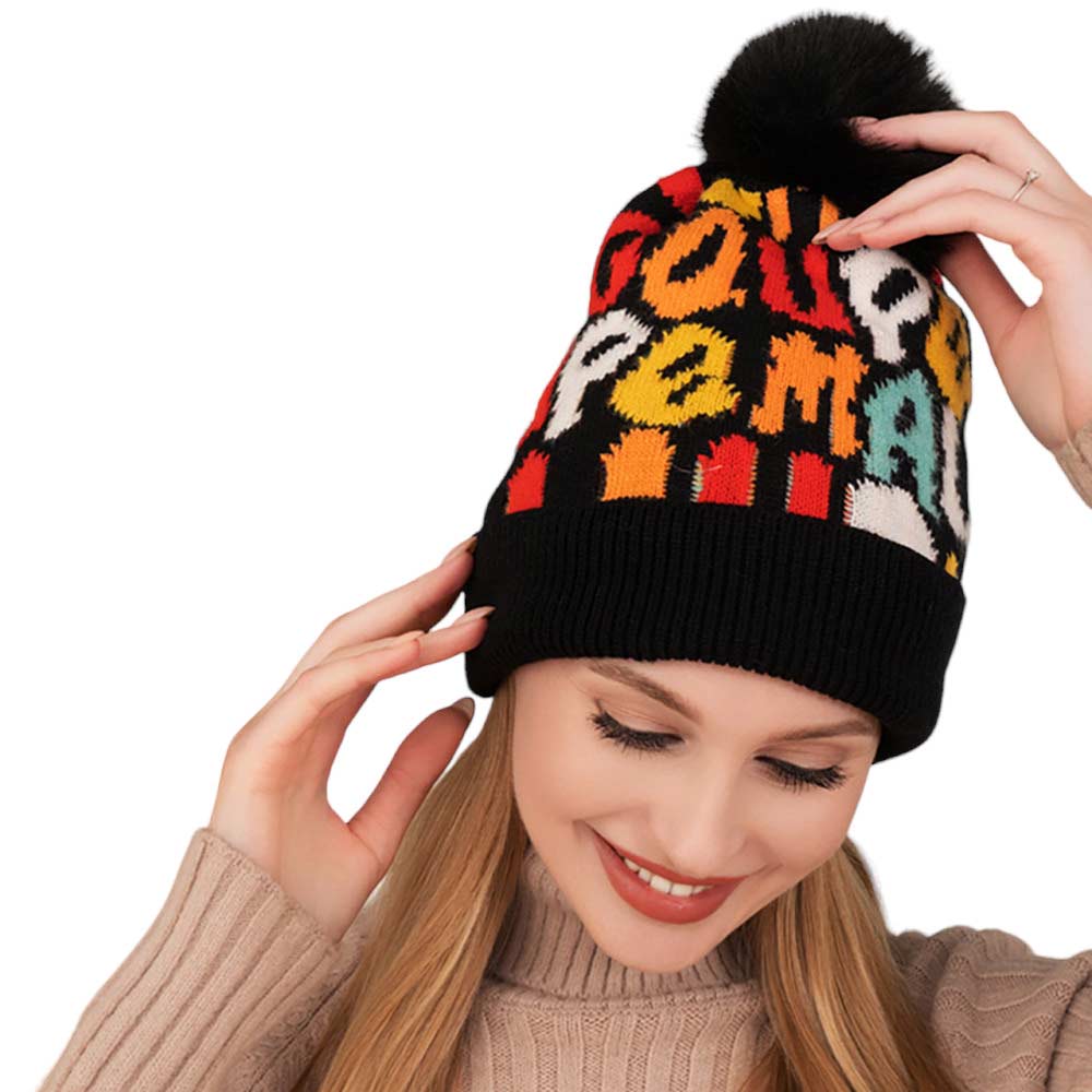 Multi Faux Fur Pom Pom Colorful Beanie Hat, Stay warm and stylish this winter with this hat.  Perfect for any outdoor activity, the beanie is designed to keep your head and ears warm on the coldest of days. Warming gift item for teenagers, fashion enthusiasts, co-workers, friends & family members, and yourself.