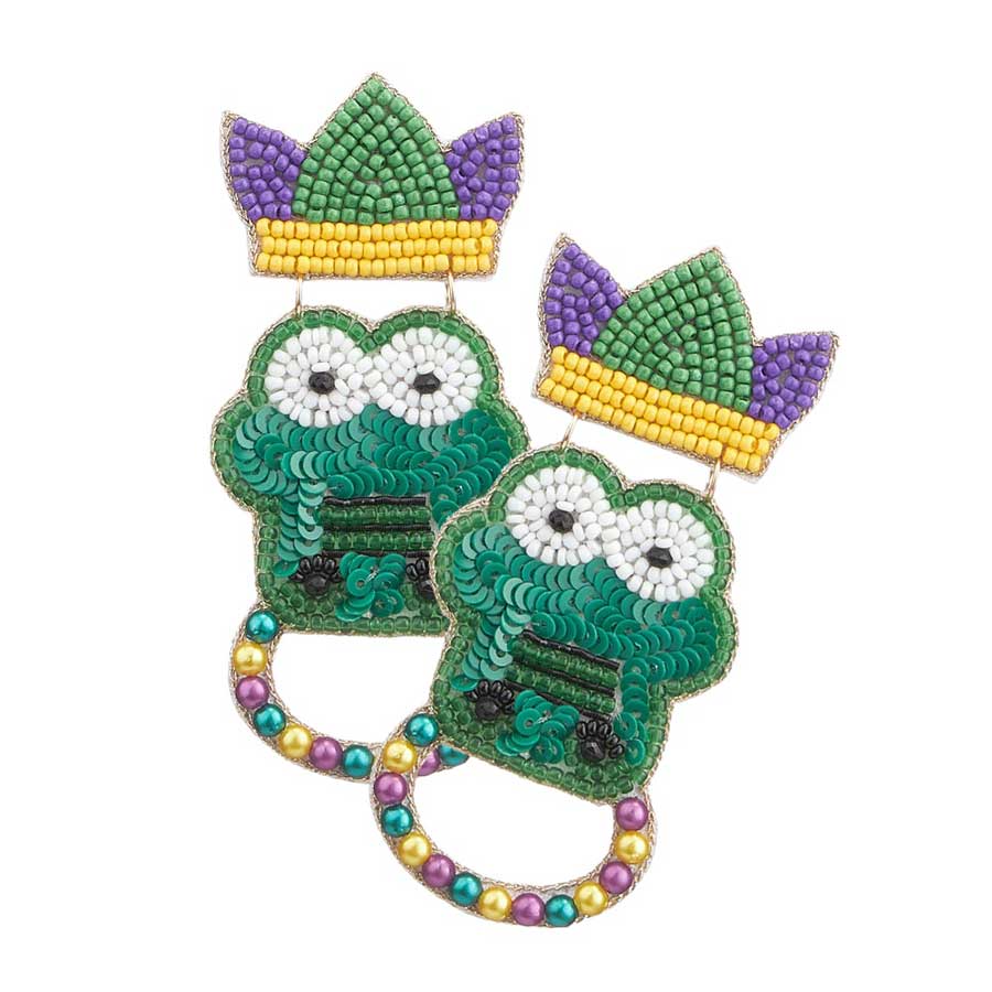 Multi Felt Back Mardi Gras Crocodile Alligator Beaded Earrings, are perfect for any special occasion. The felt back provides texture and comfort to the earrings, while the vivid colors of the beads bring a festive touch. These will add glamour to your outfit. Ideal choice option for making fun festival gifts to loved ones.