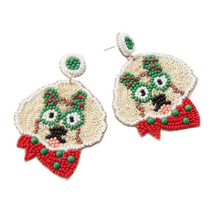 Multi Felt Back Seed Beaded Christmas Tree Glasses Dog Dangle Earrings, are fun handcrafted jewelry that fits your lifestyle, adding a pop of pretty color. Highlight your appearance, and grasp everyone's eye at your party. Enhance your attire with these vibrant artisanal earrings to show off your fun trendsetting style.