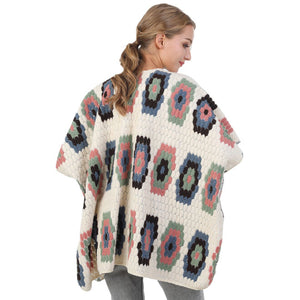 Multi Geometric Patterned Poncho, a beautifully designed Poncho is made of soft and breathable material. It will be your favorite accessory to wear everywhere with confidence. Perfect Gift for Wife, Mom, or the persons you love and care for their Birthday, Holiday, Anniversary, Fun Night Out, etc. Stay gorgeous!