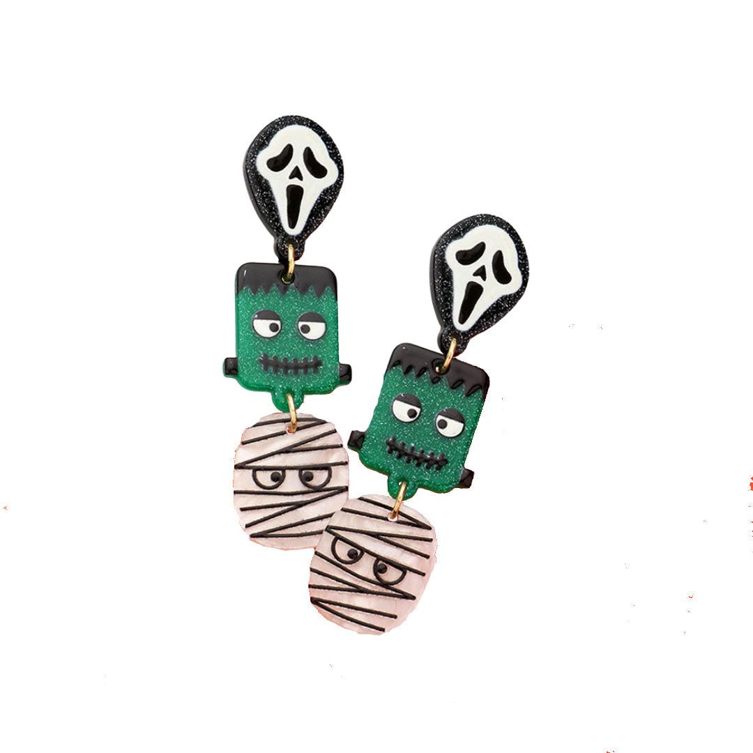 Multi Glittered Scream Ghost Frankenstein Mummy Link Earrings, are fun handcrafted jewelry that fits your lifestyle, adding a pop of pretty color. This pretty & tiny earring will surely bring a smile to one's face as a gift. This is the perfect gift for Halloween, especially for your friends, family, and the people you love.