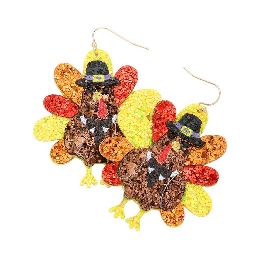 Multi Glittered Turkey Dangle Earrings, are fun handcrafted jewelry that fits your lifestyle, adding a pop of pretty color. These pretty & tiny earrings will surely bring a smile to one's face as a gift. This is the perfect gift for Thanksgiving, especially for your friends, family, and the people you love and care about