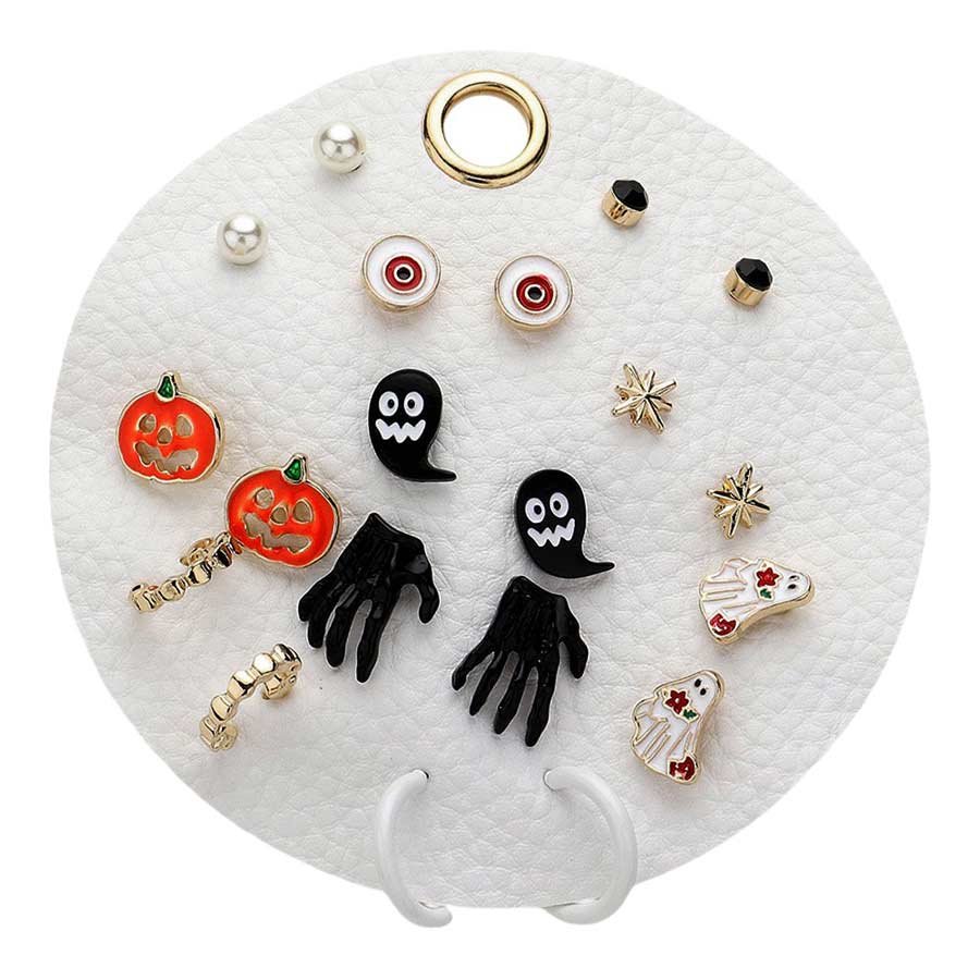 Multi- gold-20 pairs of enamel Halloween earrings, Perfect for the spooky season. Made with high-quality materials, these earrings are durable and stylish. Add a touch of fun and fright to any outfit with these festive accessories. A must-have for any Halloween lover. An eye-catching accessory that makes a statement. 