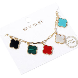 Multi Gold Dipped Quatrefoil Charm Station Bracelet, is the perfect accessory for any occasion. Crafted from quality materials, it features an attractive quatrefoil charm station and a classic clasp for added security. The perfect blend of fashion and function. Excellent gift for the people you love on any occasion.