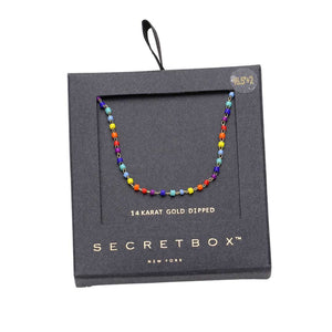 Multi Gold Secret Box Sterling Silver Rainbow Colorful Bead Necklace, The beautifully crafted design adds a gorgeous glow to any outfit. Perfect Birthday Gift, Anniversary Gift, Mother's Day Gift, Anniversary Gift, Graduation Gift, Prom Jewelry, Just Because Gift, Thank you Gift, or Charm Necklace. Stay classy & luxurious.