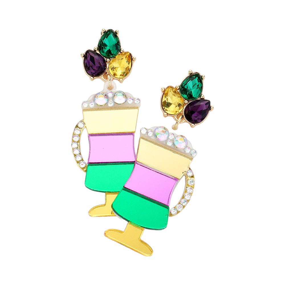 Multi MARDI GRAS RESIN PINT GLASS DANGLE EARRINGS are the perfect accessory for any festive celebration. Made with high-quality resin and featuring a unique pint glass design, these earrings are a must-have for anyone looking to add a touch of fun and style to their outfit.