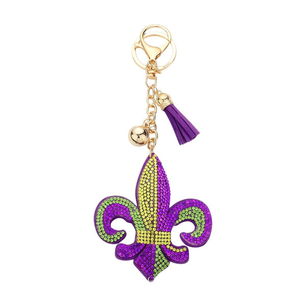 Multi-Mardi Gras Bling Fleur de Lis Tassel Keychain adds a touch of festive elegance to your keys or bag. The intricate Fleur de Lis design and shimmering beads are perfect for celebrating Mardi Gras. Made with high-quality materials, this keychain is both stylish and durable.