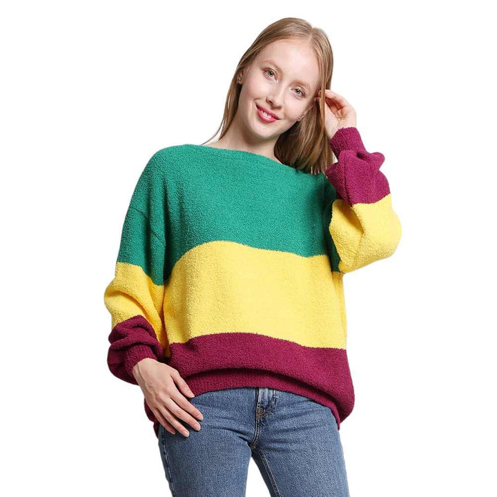 Multi-Mardi Gras Color Block Sweater is expertly designed to bring the vibrant colors of this iconic festival to your wardrobe. With its unique color blocking style, this sweater exudes a professional and polished look. Made with high-quality materials, it offers superior comfort and style. Perfect for any occasion, this sweater is a must-have for any fashion-forward individual. 