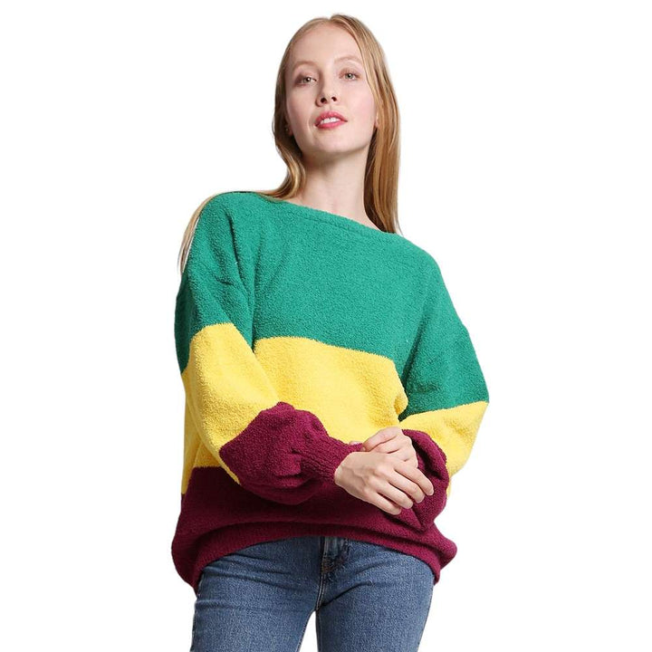 Multi-Mardi Gras Color Block Sweater is expertly designed to bring the vibrant colors of this iconic festival to your wardrobe. With its unique color blocking style, this sweater exudes a professional and polished look. Made with high-quality materials, it offers superior comfort and style. Perfect for any occasion, this sweater is a must-have for any fashion-forward individual. 