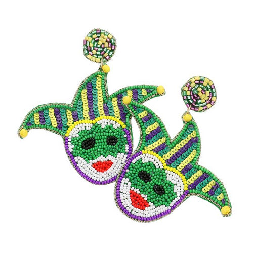 Pendientes de Pierrot de bufón con lentejuelas y cuentas de fieltro para Mardi Gras - Multi