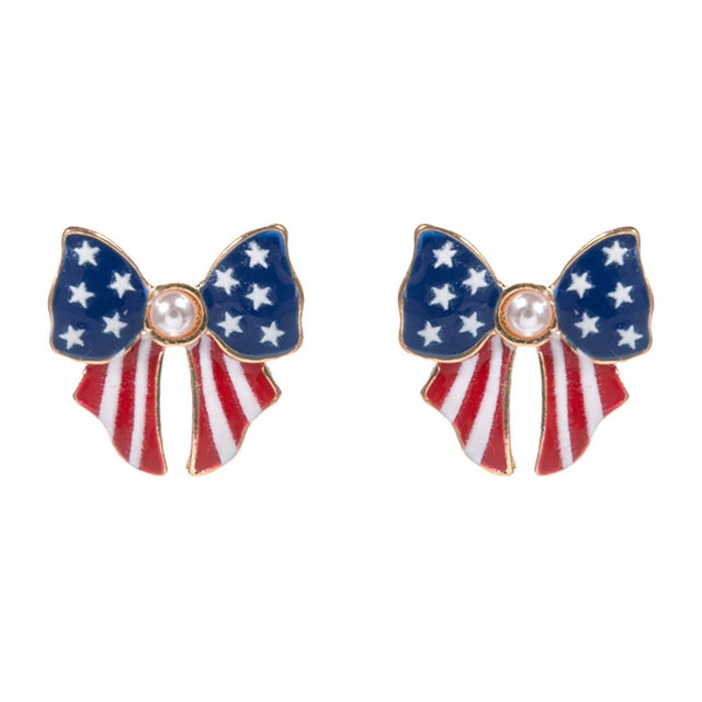 Multi Show your patriotic spirit with these charming bow stud earrings featuring a star design and center gem. A fun accessory for national holidays, parades, and festive events, they add flair to any outfit with a bold yet elegant style.
