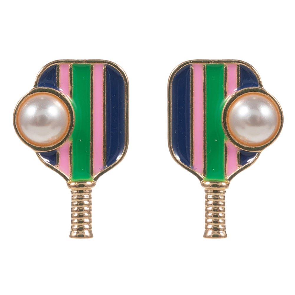 Multi Pearl Pointed Pickleball Racket Stud Earrings, Serve up some serious style with these! These unique earrings feature a charming pearl and a playful pickleball racket pendant, perfect for any pickleball enthusiast. Show off your love for the game while looking effortlessly chic, this earrings are sure to turn heads.