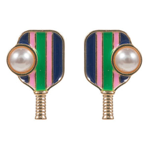 Multi Pearl Pointed Pickleball Racket Stud Earrings, Serve up some serious style with these! These unique earrings feature a charming pearl and a playful pickleball racket pendant, perfect for any pickleball enthusiast. Show off your love for the game while looking effortlessly chic, this earrings are sure to turn heads.