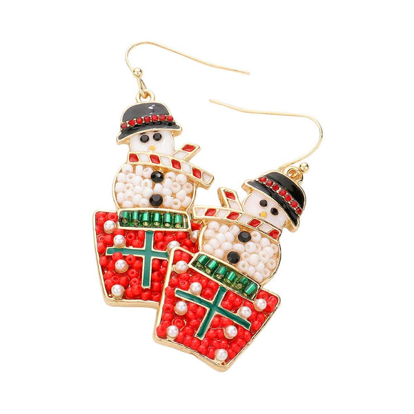 Multi Pearl Seed Bead Embellished Snowman Dangle Earrings, are beautifully designed with a pearl theme that will make a glowing touch on everyone. Fabulous fashion and sleek style add a pop of pretty color to your attire. These are the perfect gift for Christmas, especially for your friends, family, and the persons you love.