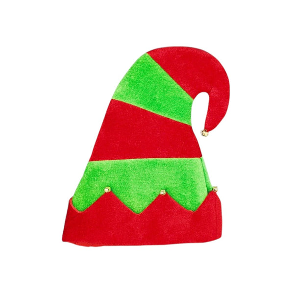 Add festive charm to your holiday look with this classic red and green elf hat featuring diagonal stripes and jingling bells. Perfect for Christmas parties, holiday costumes, or seasonal fun, this playful accessory spreads joy and makes every celebration more cheerful.
