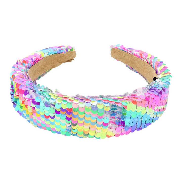 Multi Reversible Hologram Sequin Headband, create a natural & beautiful look while perfectly matching your color with the easy-to-use sequin headband. Push your hair back and spice up any plain outfit with this headband! Be the ultimate trendsetter & be prepared to receive compliments wearing this chic headband with all your stylish outfits!