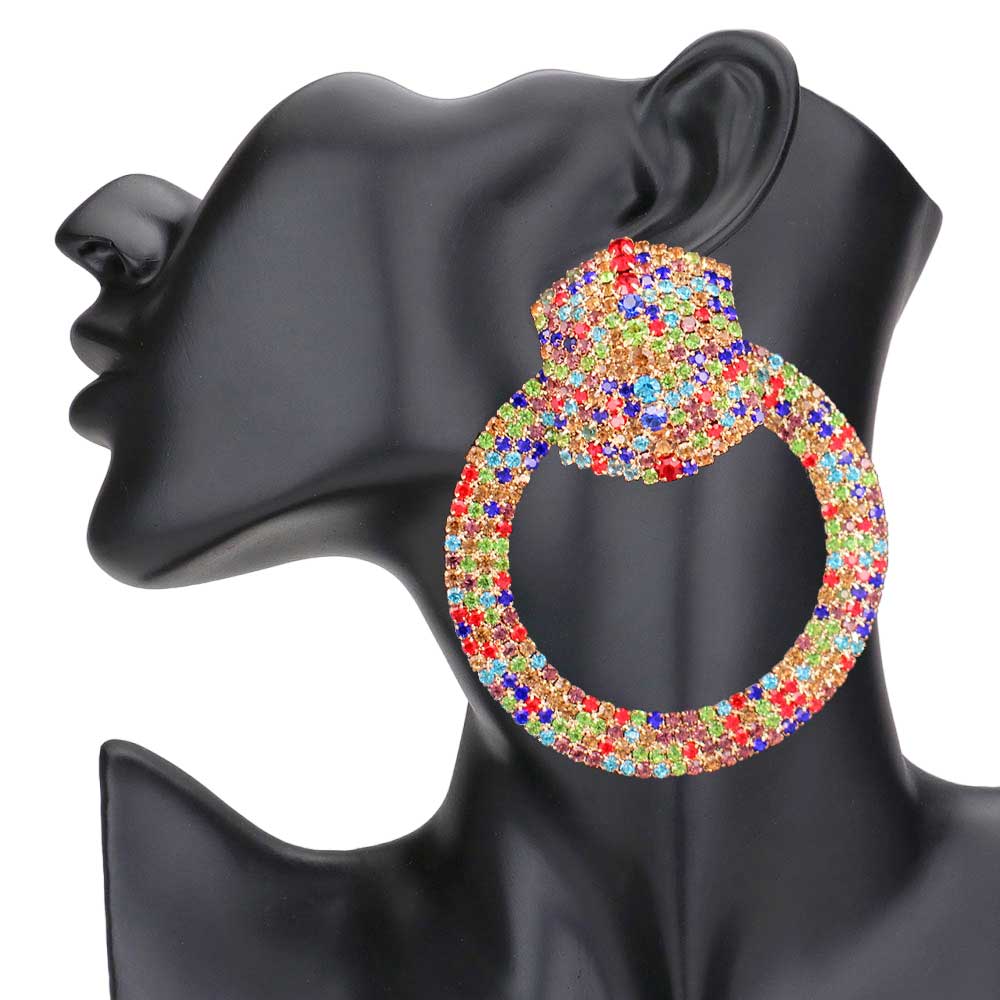 Multi Rhinestone Pave Hexagon Open Circle Evening Earrings, get ready with these evening earrings to receive the best compliments on any special occasion. These classy evening earrings are perfect for parties, Weddings, and Evenings. Awesome gift for birthdays, anniversaries, Valentine’s Day, or any special occasion.