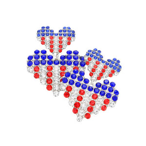 Multi Rhodium American USA Flag Double Heart Link Dangle Earrings, enhance your attire with these vibrant artisanal earrings to show off your fun trendsetting style. Show your love for your country with these sweet American USA flag earrings. 