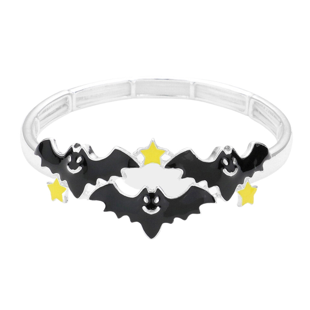 Multi Silver Halloween Bat Enamel Stretch Bracelet, enhance your attire with this beautiful Halloween bracelet to show off your fun trendsetting style at Halloween. This pretty & tiny bracelet will surely bring a smile to one's face as a gift. This is the perfect gift for Halloween, especially for your friends and family.
